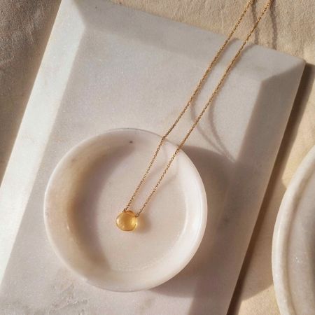 Citrine gemstone necklace, dainty gold plated necklace for women, Brass jewelry